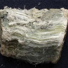 A raw sample of chrysotile (white) asbestos showing its fibrous structure