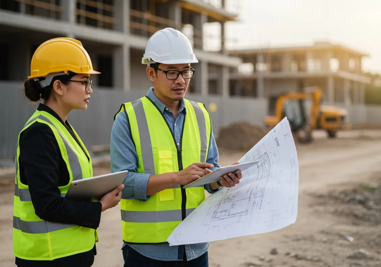 Hazid environmental consultant advising a client over site plans on a development project